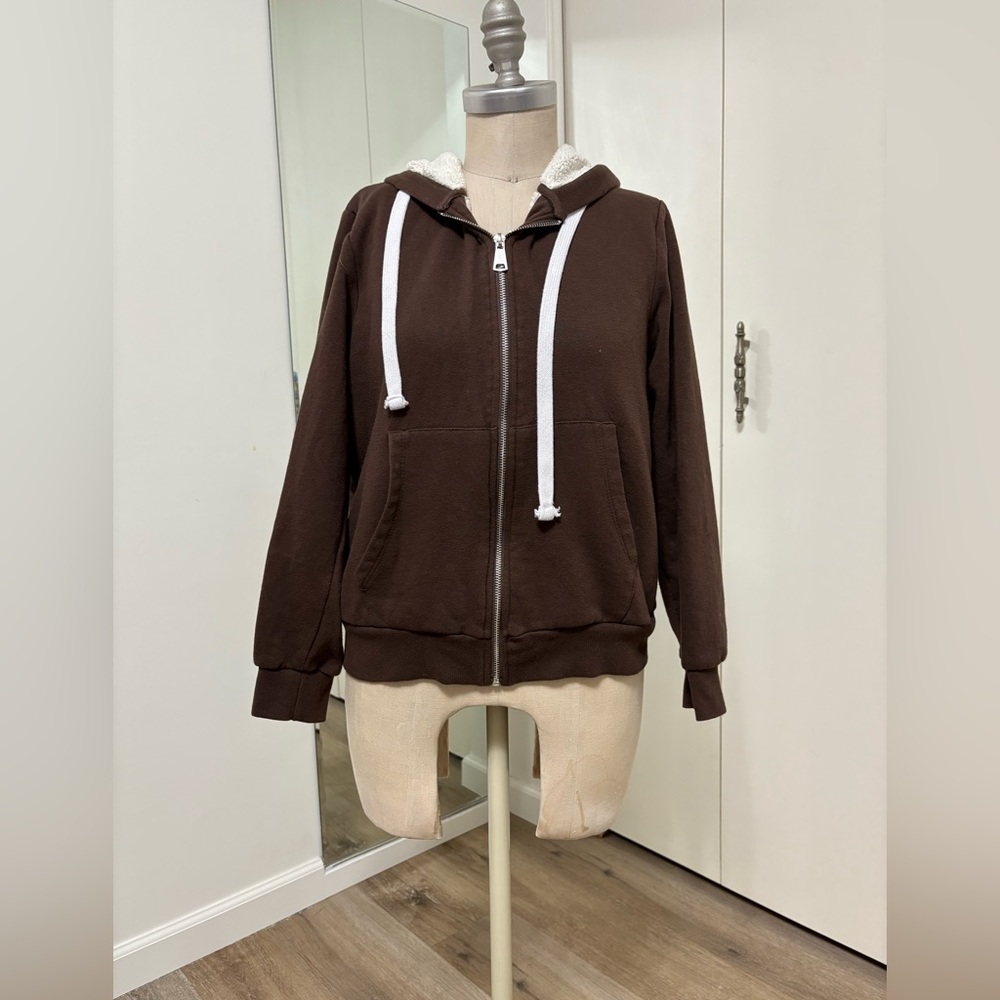 MixMatchy Brown Sherpa Lined Zip Hoodie Cozy Sweater  Womens Large